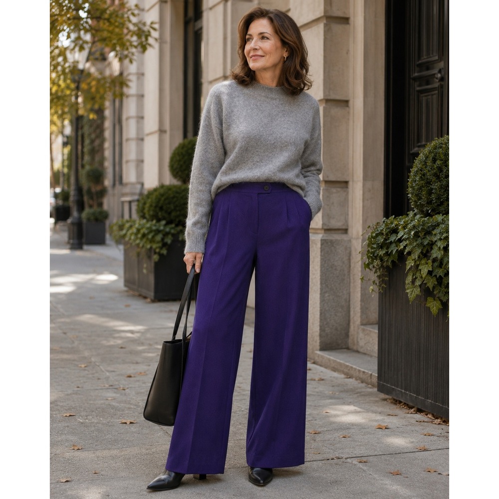 Evan Picone Purple Wool Wide Leg Dress Pants Womens 14 USA Made Career